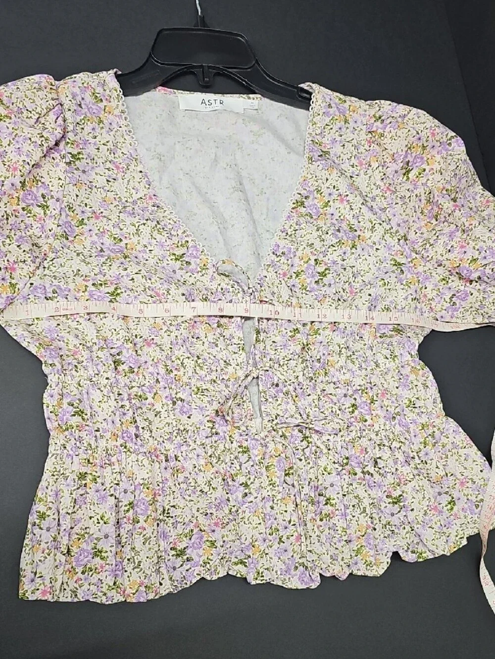 Astr Floral Tie-Front Peplum Top Size M